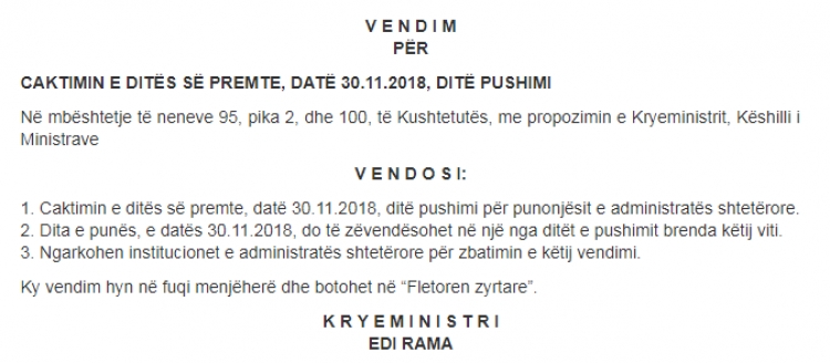 Shtohen ditët e pushimit për administratën