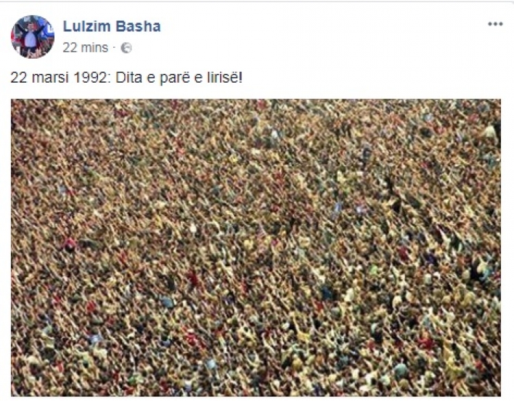 Lulzim Basha kujton 22 marsin “Dita e parë e lirisë”