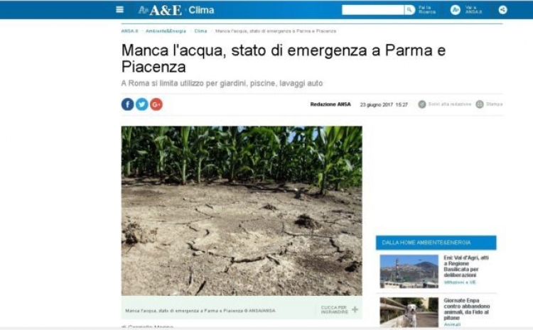 Temperaturat e larta, Italia kufizon përdorimin e ujit për ujitje, pishinat e lavazhet