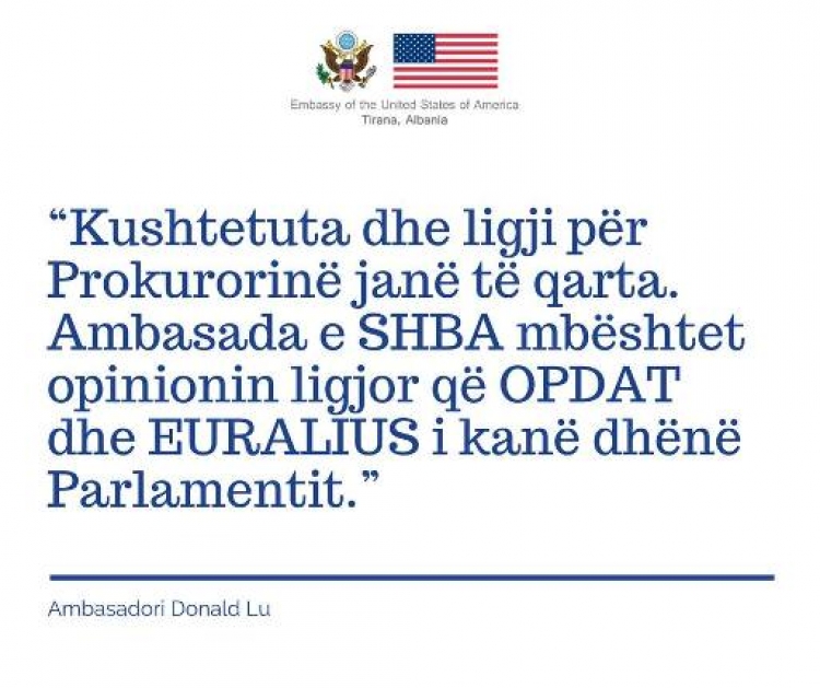 SHBA tjetër mesazh pro kryeprokurores Arta Marku: “Ligji është i qartë, ne mbështesim opinionin ligjor që OPDAT dhe EURALIUS i kanë dhënë Parlamentit”