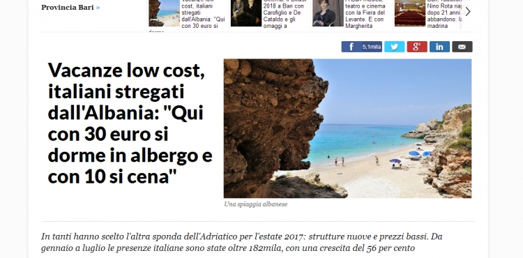 “La Repubblica”: Pushime me kosto të ulët, italianët joshen nga Shqipëria