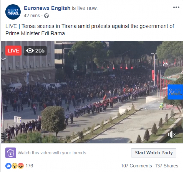 Euronews dhe Zëri i Amerikës transmetojnë live protestën