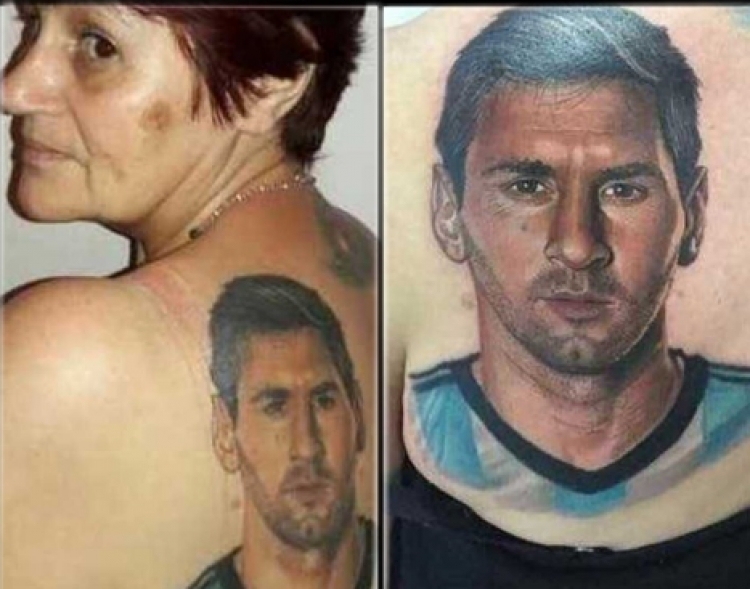 Çmendet 54-vjeçarja, tatuazh në shpinë fytyrën e Messit [FOTO]