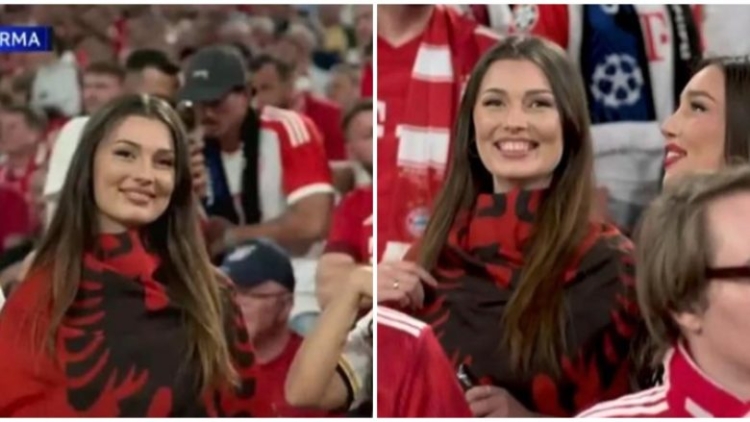 Mori gjithë vëmendjen në gjysmëfinalen e Champions League, kush është tifozja bukuroshe që mban flamurin SHQIPTAR