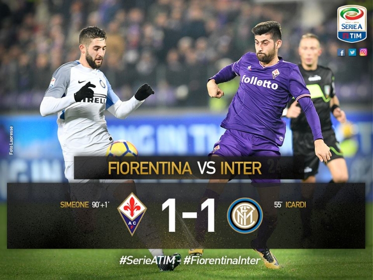Interi nuk ia del të rikthehet te fitorja, Fiorentina barazon në fund
