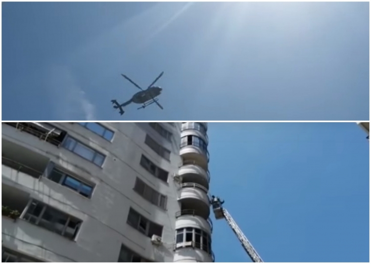 Zjarr në pallatin 12 katësh në Elbasan, një helikopter ndihmon për evakuuimin e banorëve