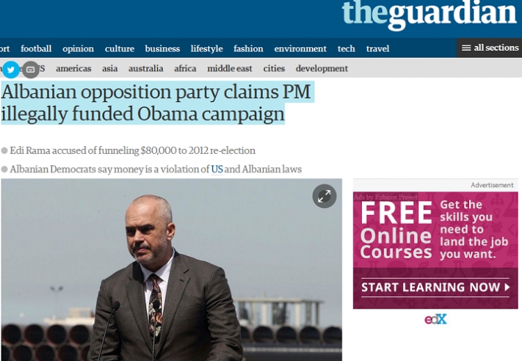 Prestigjiozja Angleze “The Guardian” shkrim për 80 mijë dollarët e Ramës për foton me Obamës